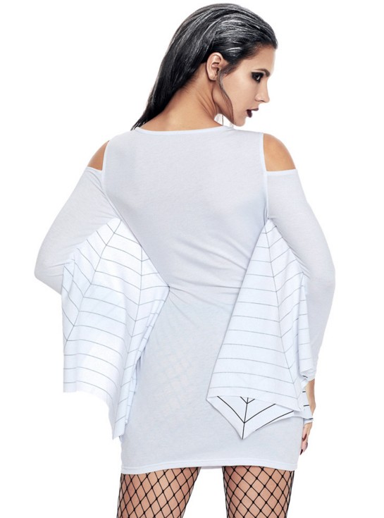 BY89052-1 Spider Costume Women White Spiderweb Jersey Tunic Dress Plus size